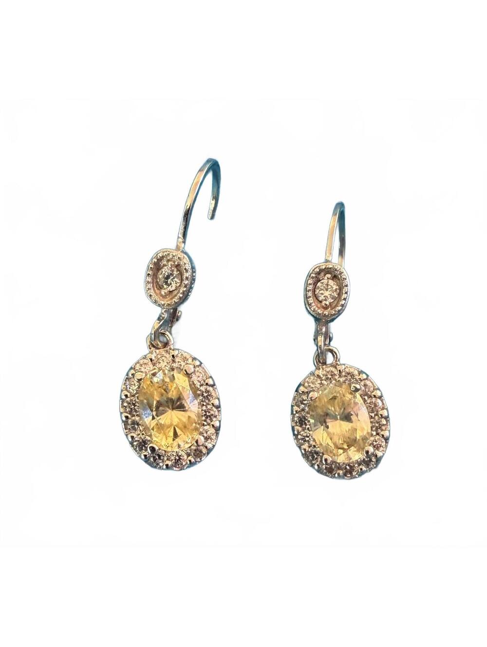 EUC Vintage Tacori IV Epiphany 925 Sterling Silver CZ Yellow Halo Drop Earrings